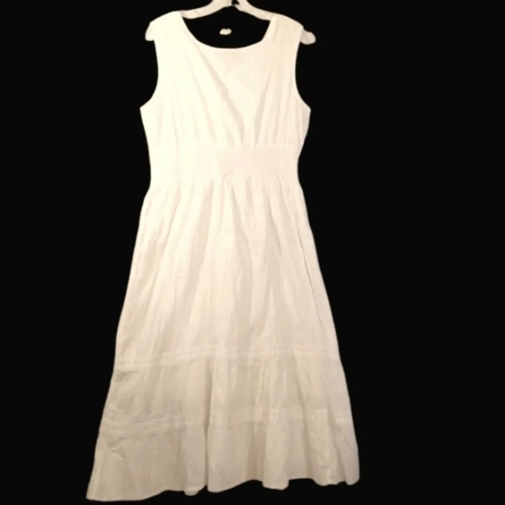 Vtg Signature Cotton Eyelet Embroidery Elastic Waist Tiered Cottagecore … - Picture 5 of 9